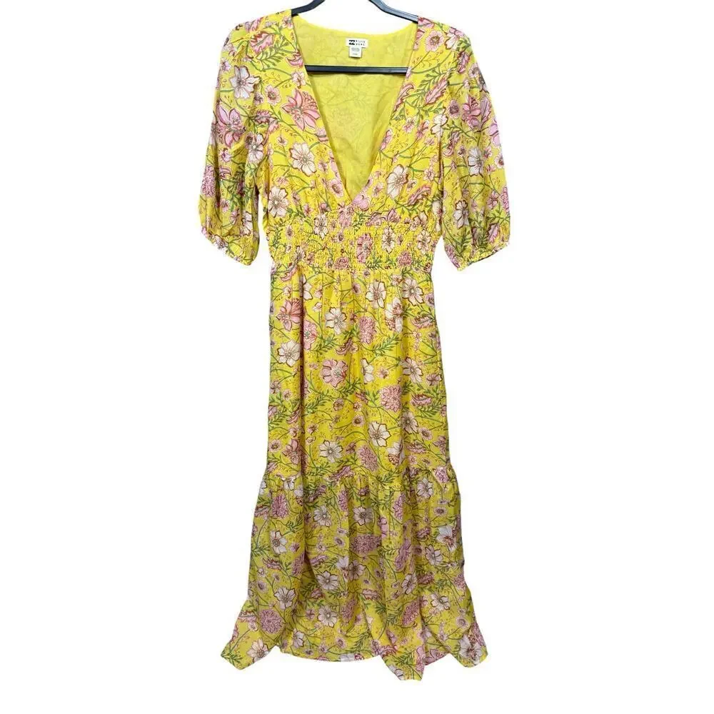 Billabong Yellow Spellbound Floral Maxi Dress M